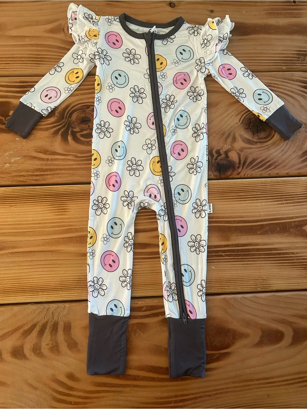 Kids White Smiley & Floral One-Piece Pajama